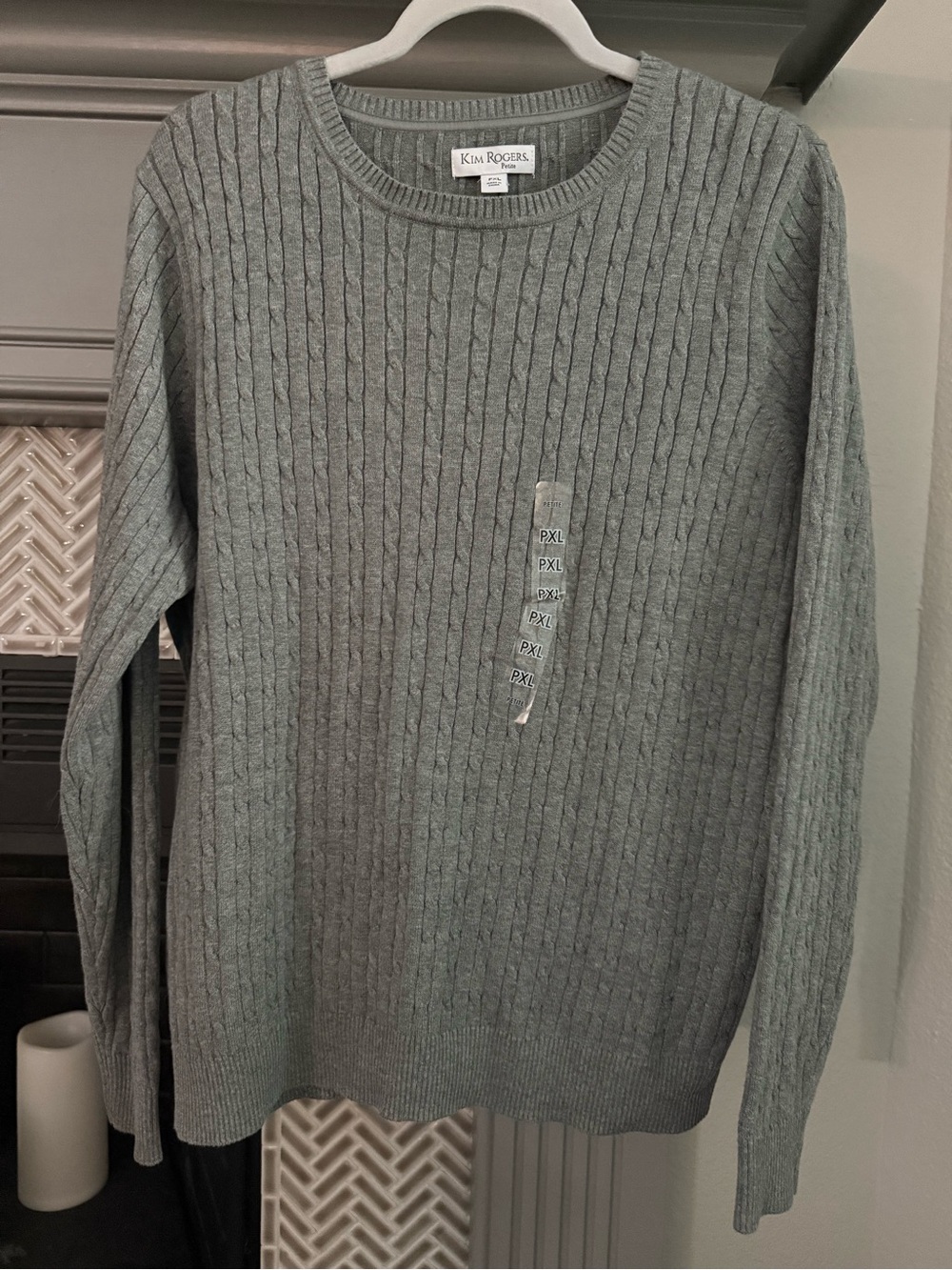 Kim Rogers Medium Gray Cable Crewneck Sweater
